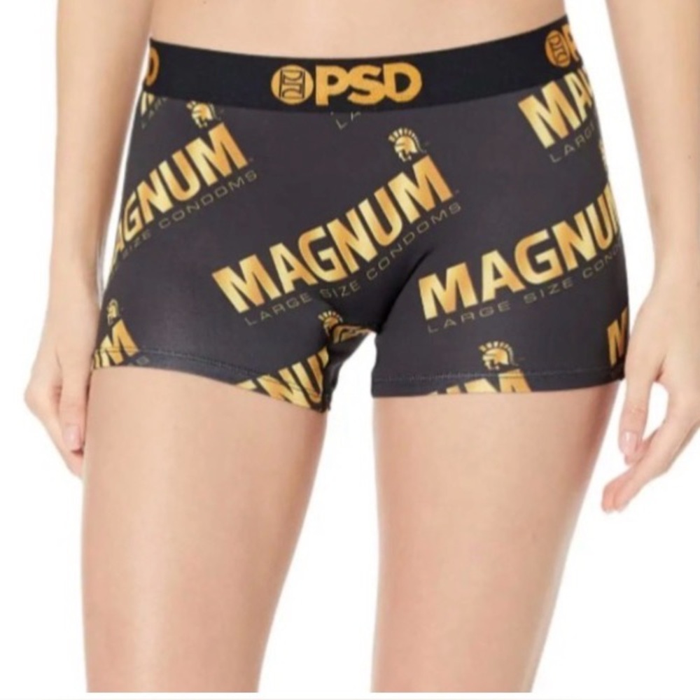 PSD Women's Black and Gold magnum print boy shorts Sz lg